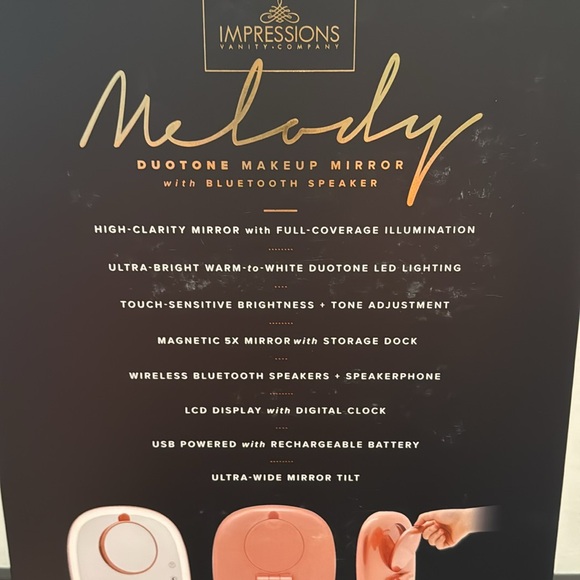 Impressions Melody Duotone Makeup Mirror with Bluetooth Speakers- Rose Gold - Picture 8 of 9